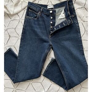 AGOLDE High Rise Straight Leg Jeans Dark Wash Button Fly Premium Denim Size 29